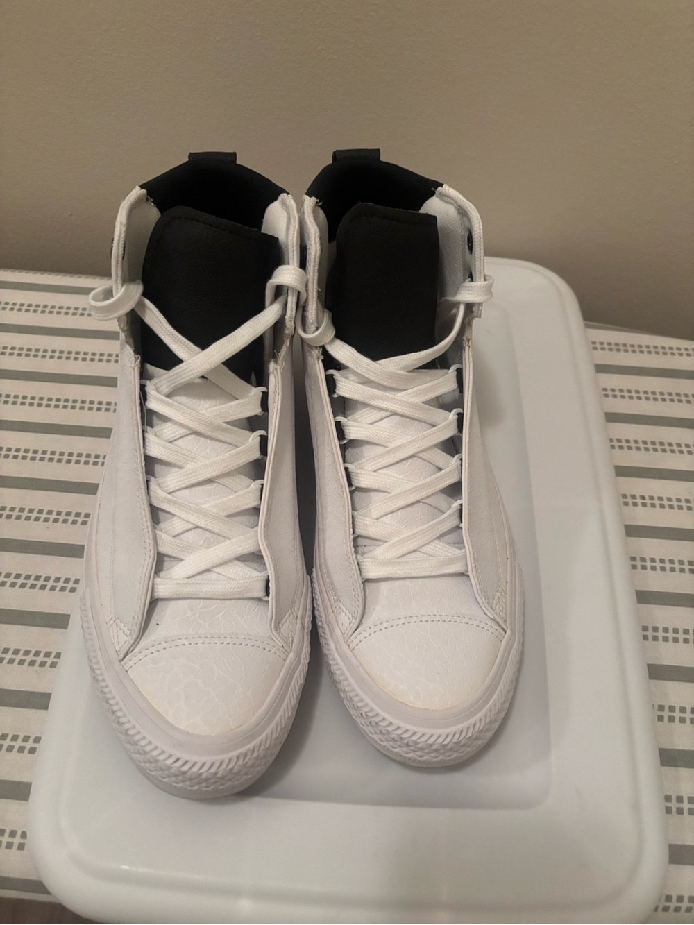 Converse All Star High Top White Black Leather Sneakers Men’s Size 8.5
